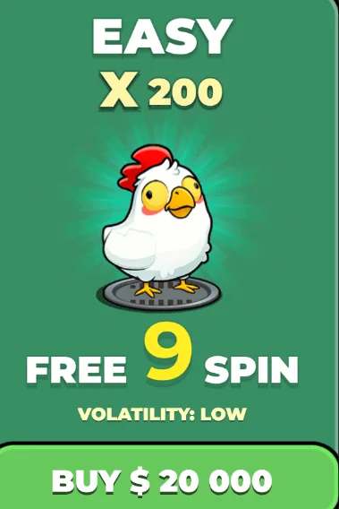 The Easy bonus card in Chicken Road 2: x200, nine free spins, low volatility